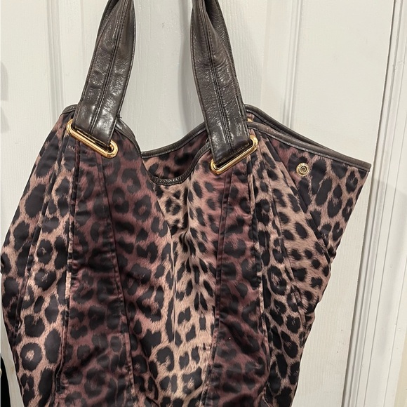 Kooba Leopard Print Tote Bag with Dark Brown Leather Handles